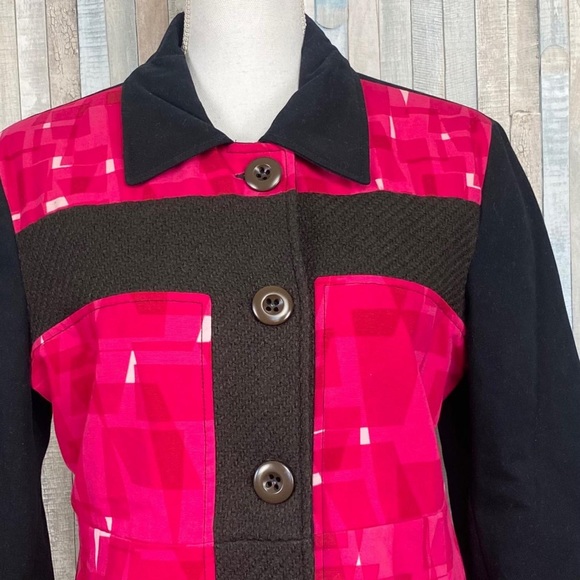 Custo Barcelona 10 Bright Pink Mod Geo Printed Pea Coat Jacket Wool Trim - Picture 4 of 6